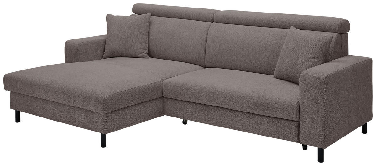 ECKSOFA Ottomane links, Eckteil  Mokka Flachgewebe  - Schwarz/Mokka, Design, Textil/Metall (166/262cm) - Xora