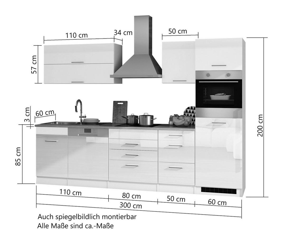 KÜCHENBLOCK 300 cm   in Graphitfarben  - Silberfarben/Graphitfarben, Modern, Holzwerkstoff/Metall (300cm) - Held