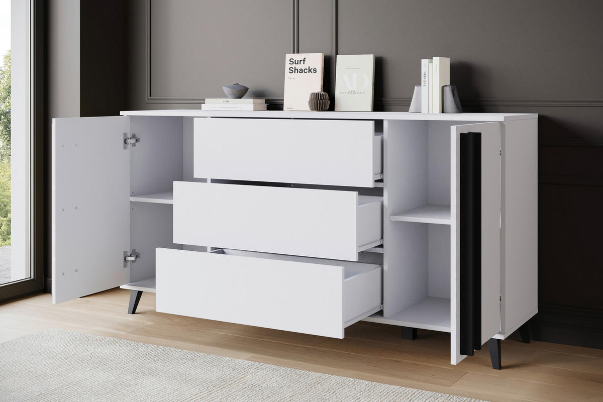ŠIROKÁ KOMODA, bílá, 150/77,8/39,5 cm - bílá/černá, Trend, kompozitní dřevo/plast (150/77,8/39,5cm) - P & B