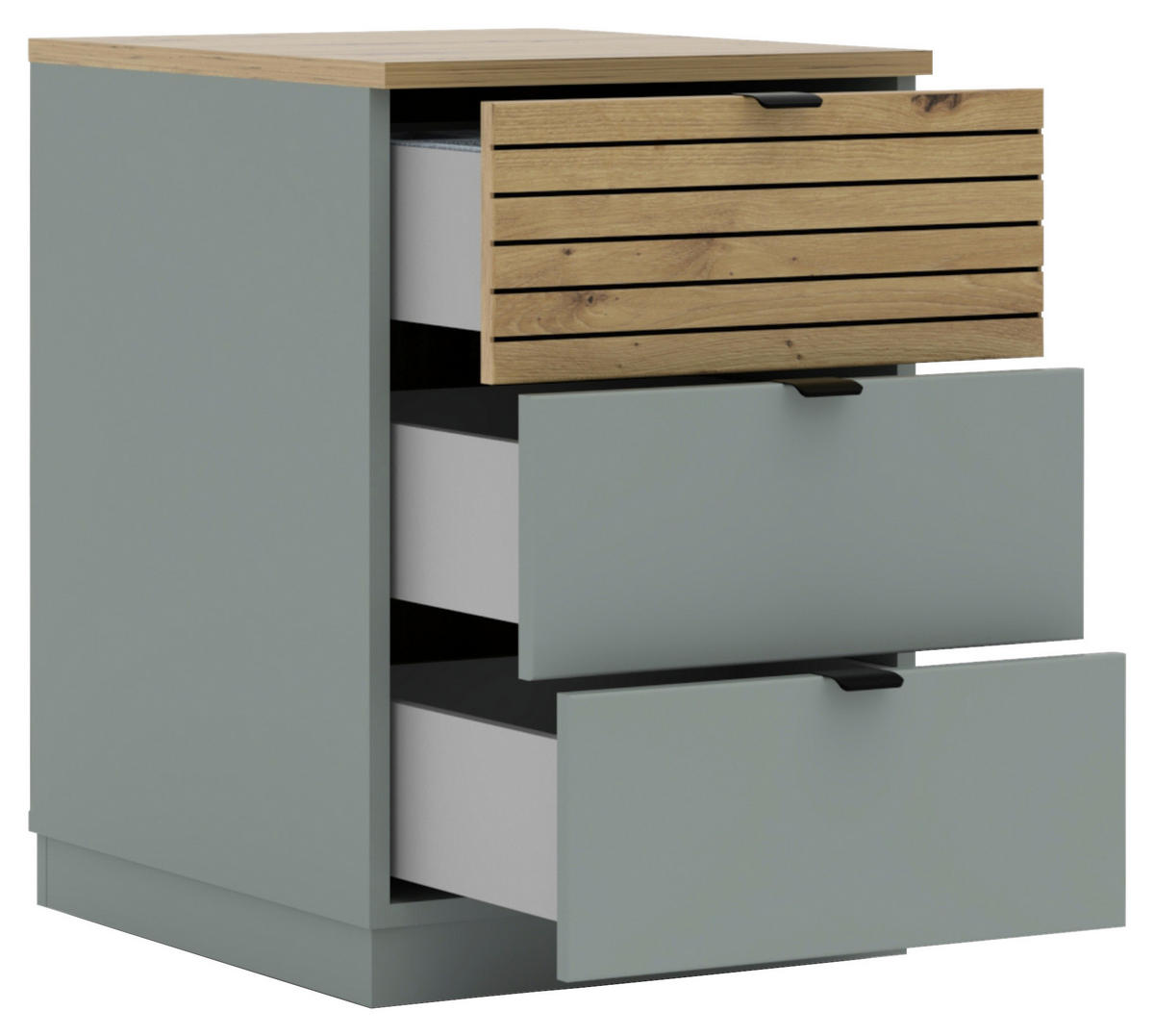 CONTAINER Eiche Artisan, Schilfgrün  - Schilfgrün/Schwarz, KONVENTIONELL, Holzwerkstoff/Metall (45/66/55cm) - Voleo