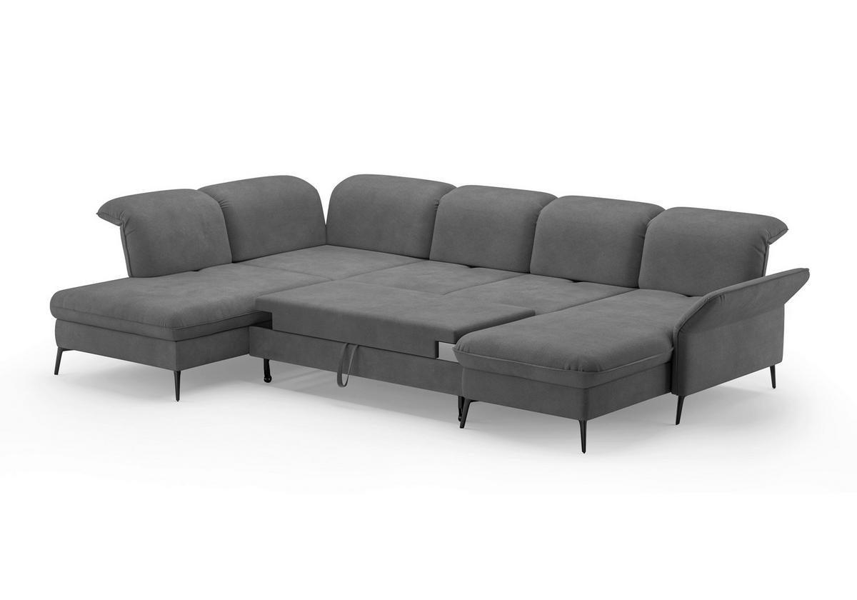 WOHNLANDSCHAFT Grau Flachgewebe  - Schwarz/Grau, KONVENTIONELL, Textil/Metall (231/359/198cm) - Sit & More