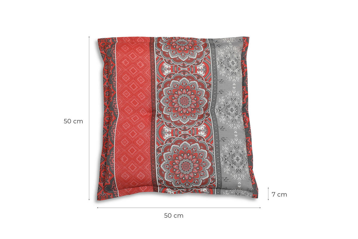 GARTENHOCKERAUFLAGE 2er-Set in Grau, Rot, Dunkelgrau Ornament  - Dunkelgrau/Rot, Basics, Textil (50/7/50cm)