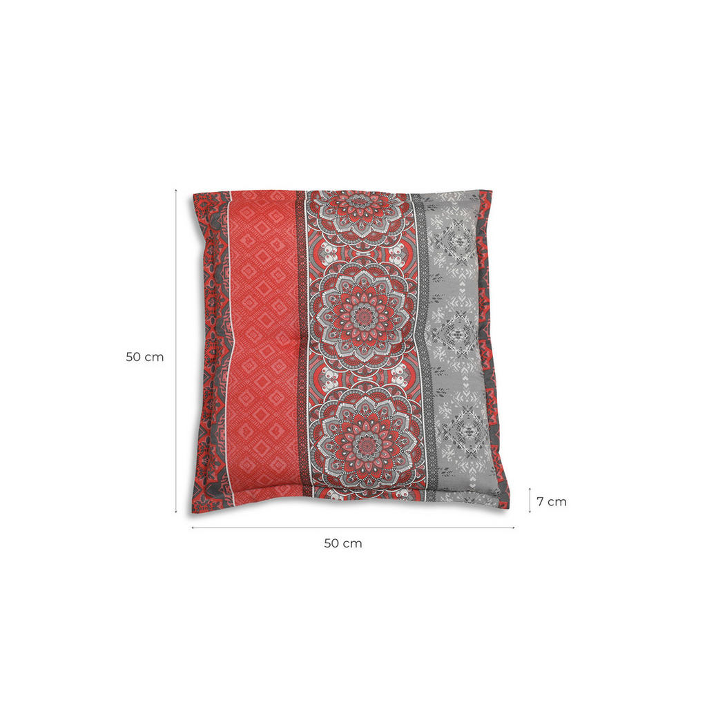 Thumbnail - Gartensitzkissen, Grau, Rot, Dunkelgrau, Textil, 2-teilig, Ornament, Füllung: Schaumstoff, Vlies, quadratisch, 50x7x50 c...