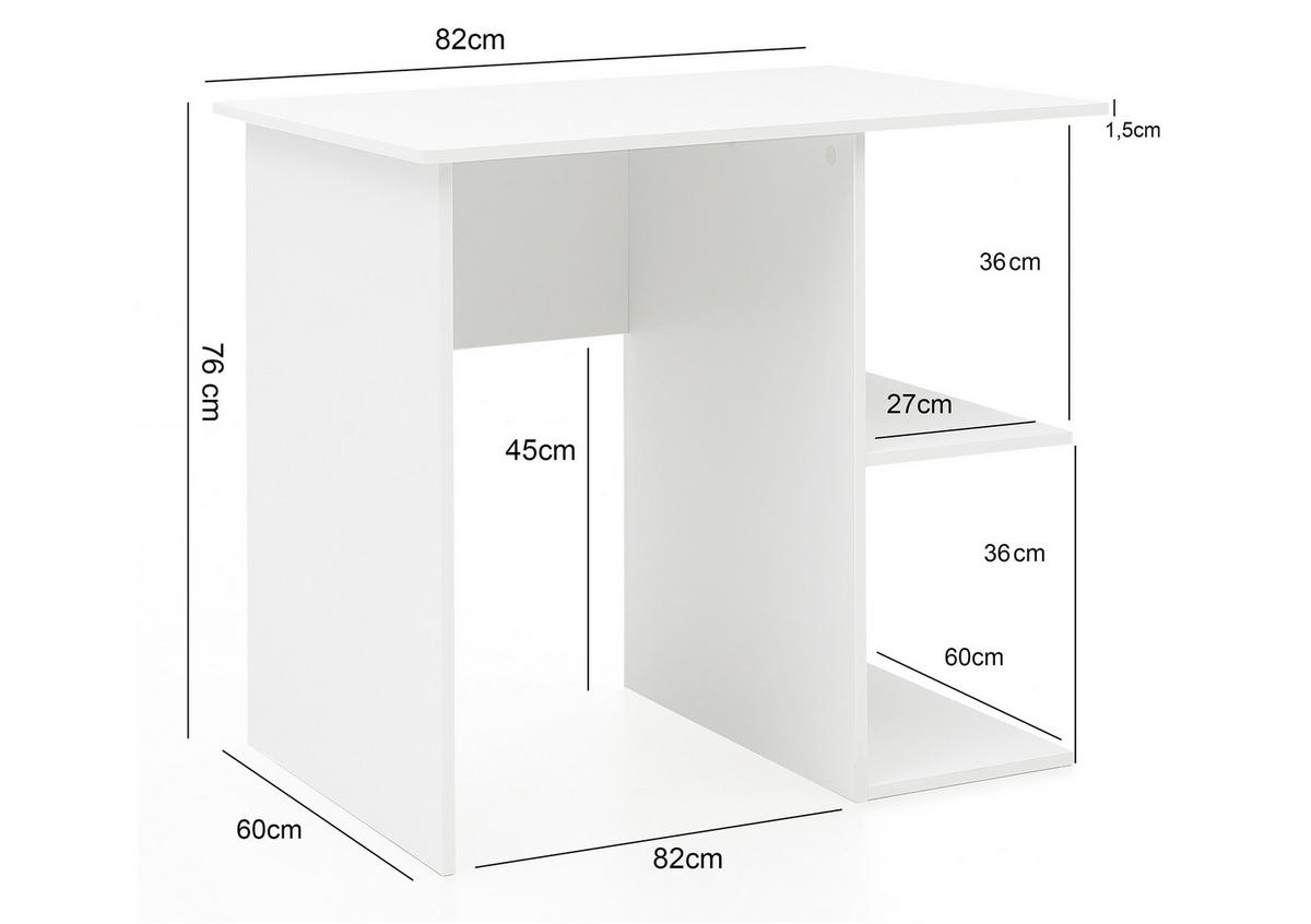 SCHREIBTISCH 82/60/76 cm  in Weiss  - Weiss, Konventionell, Holzwerkstoff (82/60/76cm) - MID.YOU