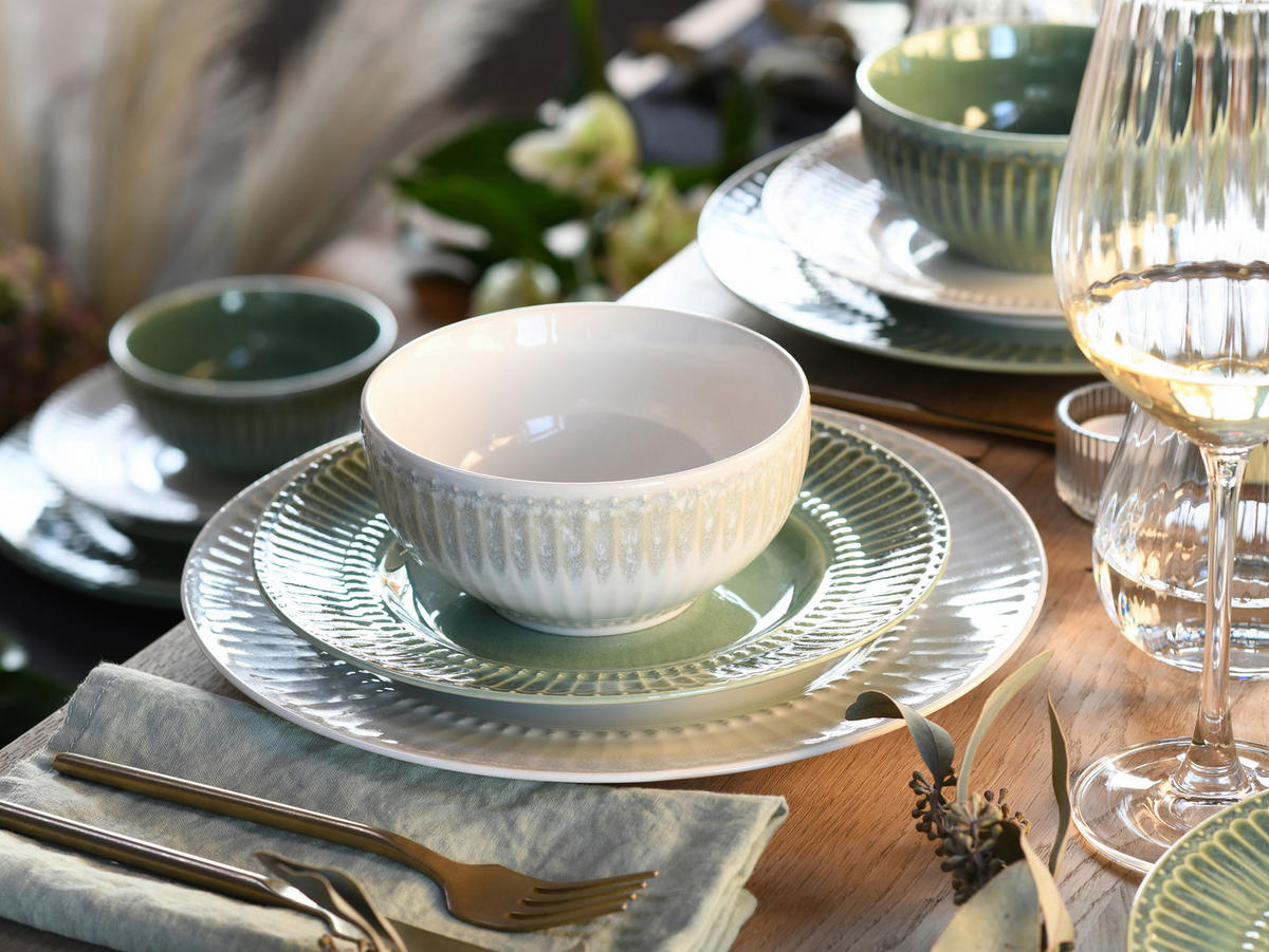 TAFELSERVICE Creme, Perlmutt, Salbeigrün Celadon Mix 12-teilig  - Salbeigrün/Perlmutt, Basics, Keramik - Creatable