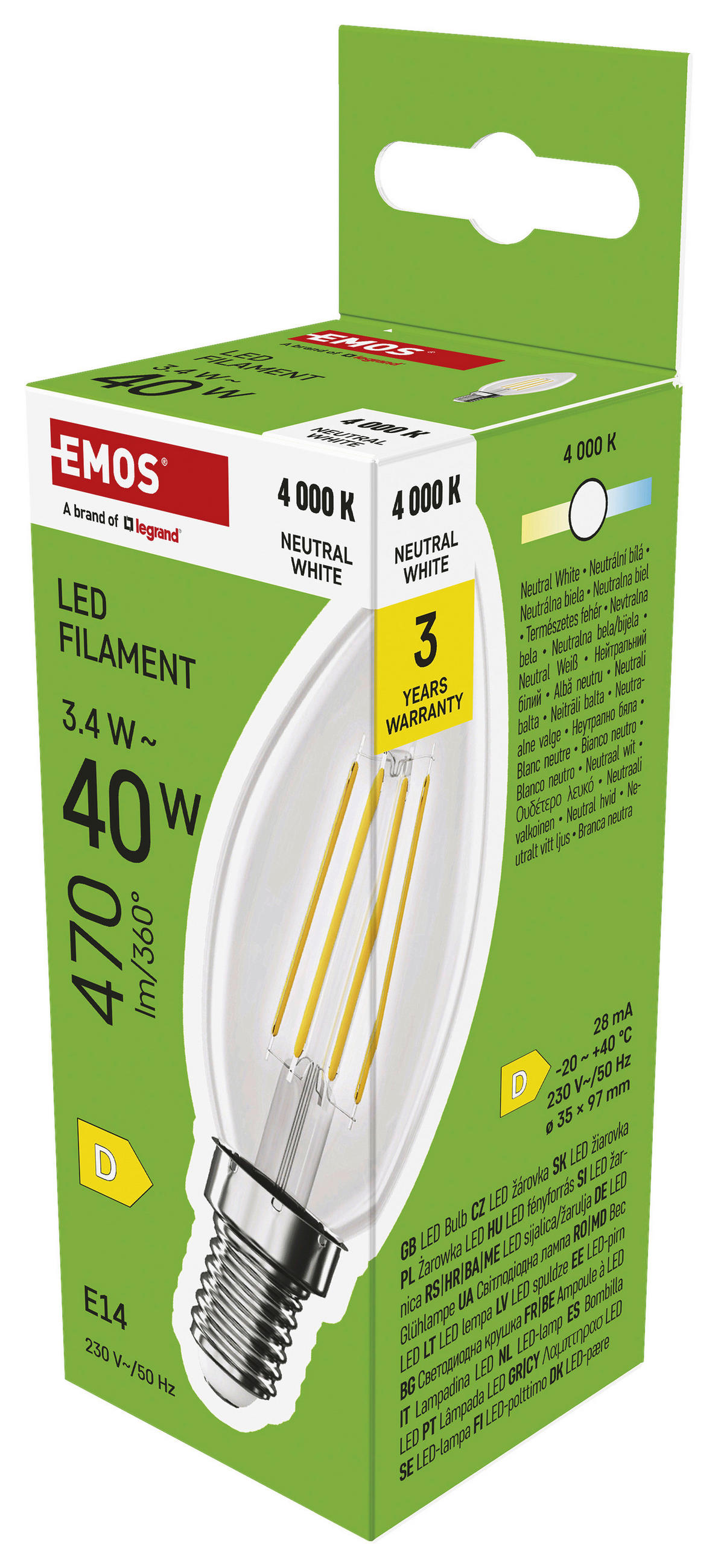 FILAMENTOVÁ LED ŽÁROVKA E14 - Basics, plast (3.5/3.5/9.7cm)