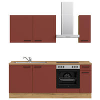 KÜCHENLEERBLOCK 210 cm   in Rot, Eichefarben  - Eichefarben/Rot, MODERN, Holzwerkstoff/Metall (210cm) - Nobilia