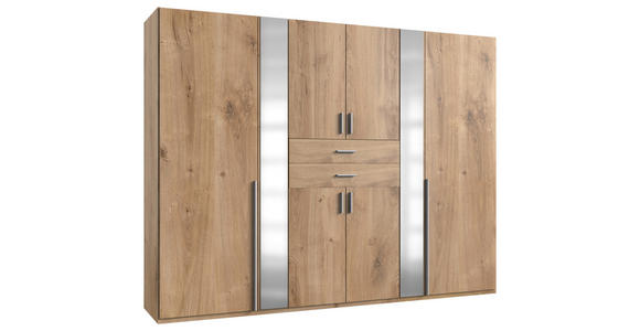 KLEIDERSCHRANK  in Plankeneiche  - Plankeneiche/Alufarben, KONVENTIONELL, Glas/Holzwerkstoff (270/208/58cm) - Carryhome