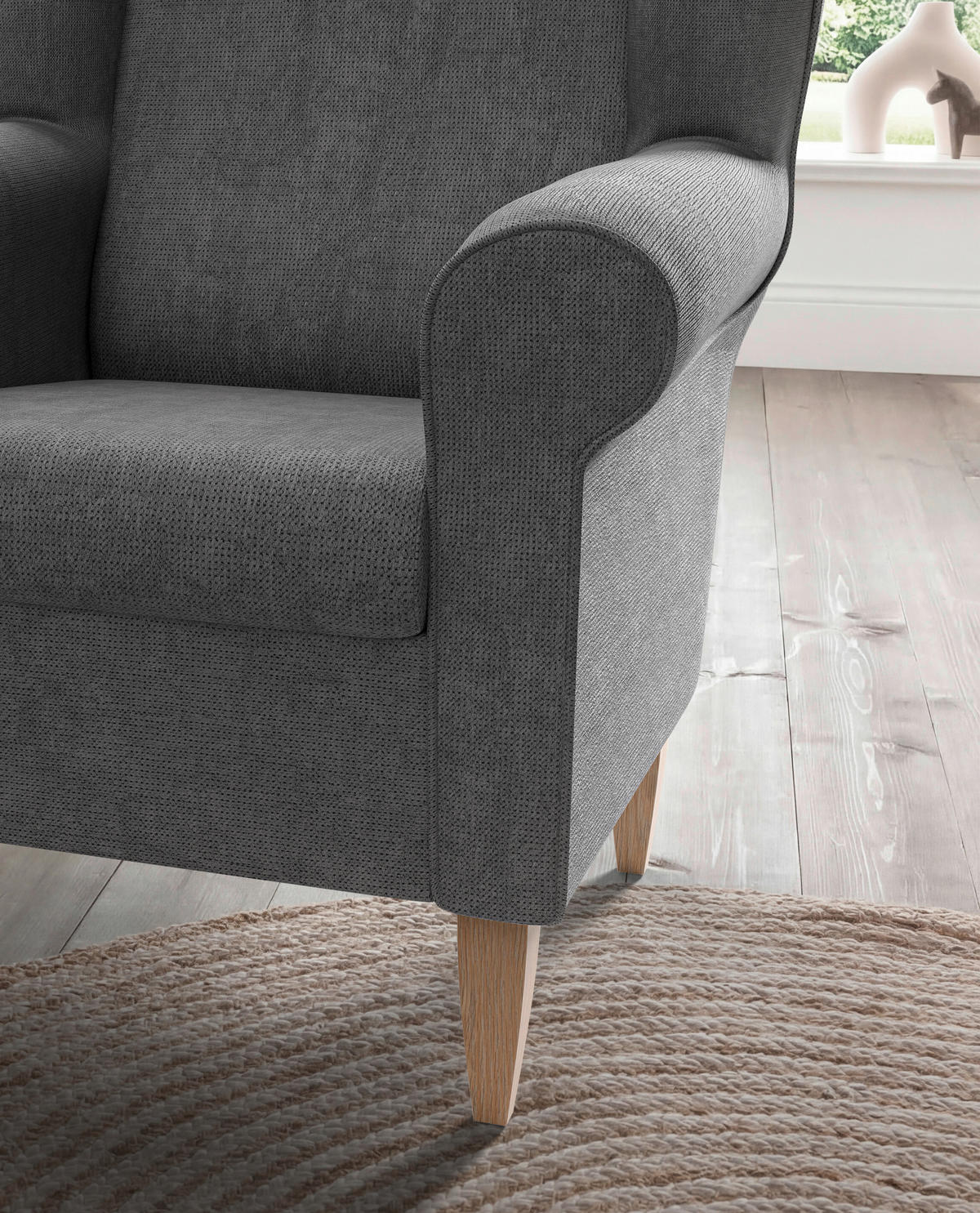 SESSELSET Chenille Dunkelgrau  - Dunkelgrau/Naturfarben, Konventionell, Holz/Textil (80/102/86cm) - Livetastic