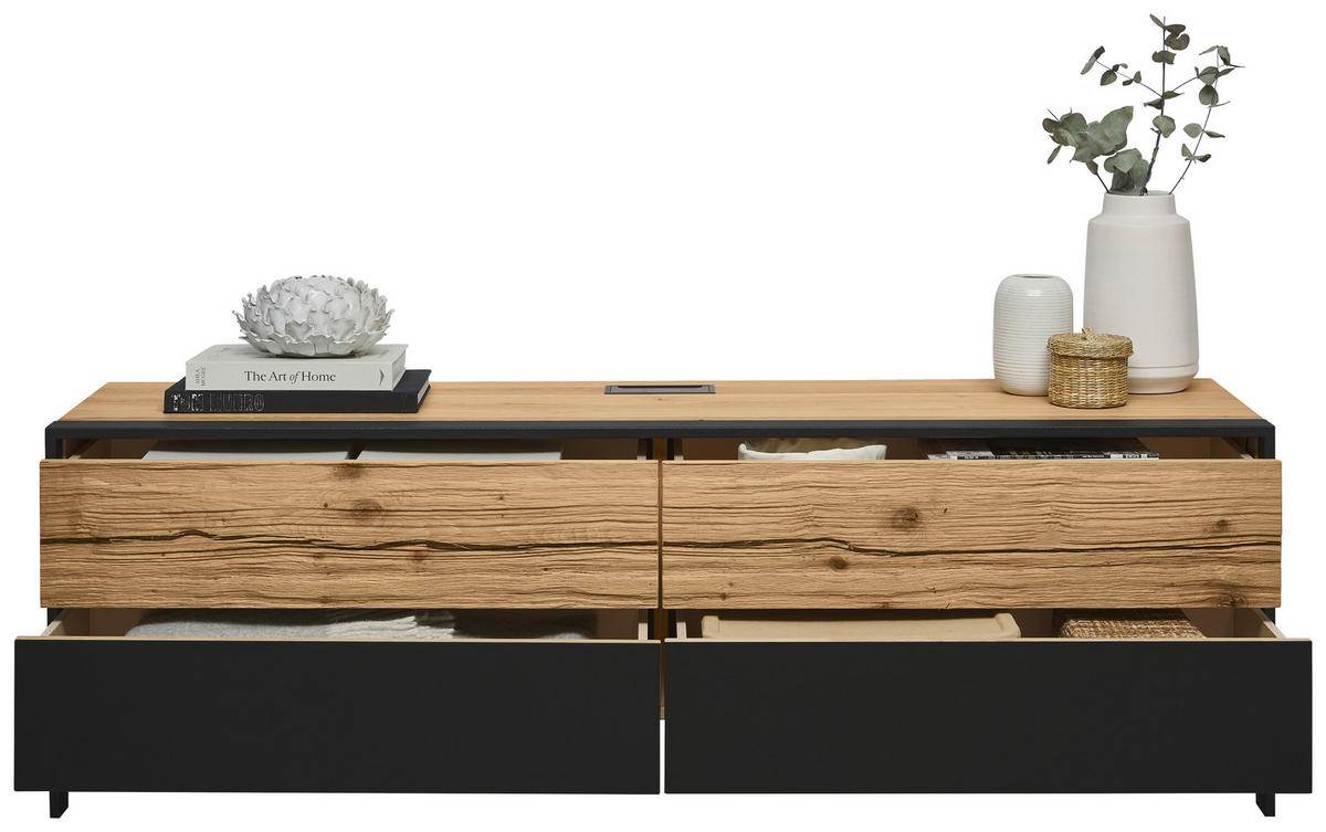 LOWBOARD 164/52,6/44,6 cm  - Eichefarben/Graphitfarben, Natur, Glas/Holz (164/52,6/44,6cm) - Valdera