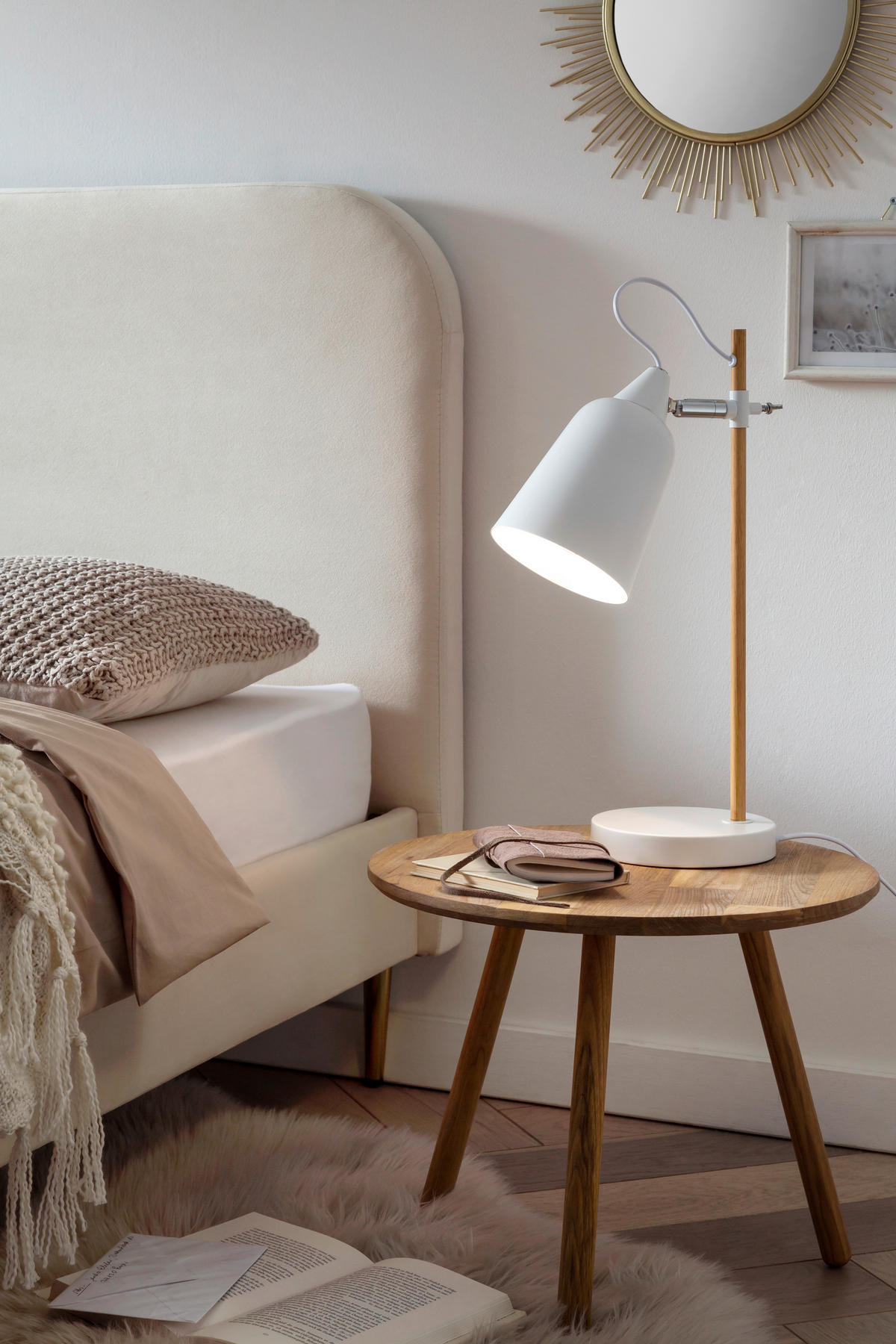 TISCHLEUCHTE 15/40/18 cm   - Weiß/Naturfarben, Design, Holz/Metall (15/40/18cm) - P & B