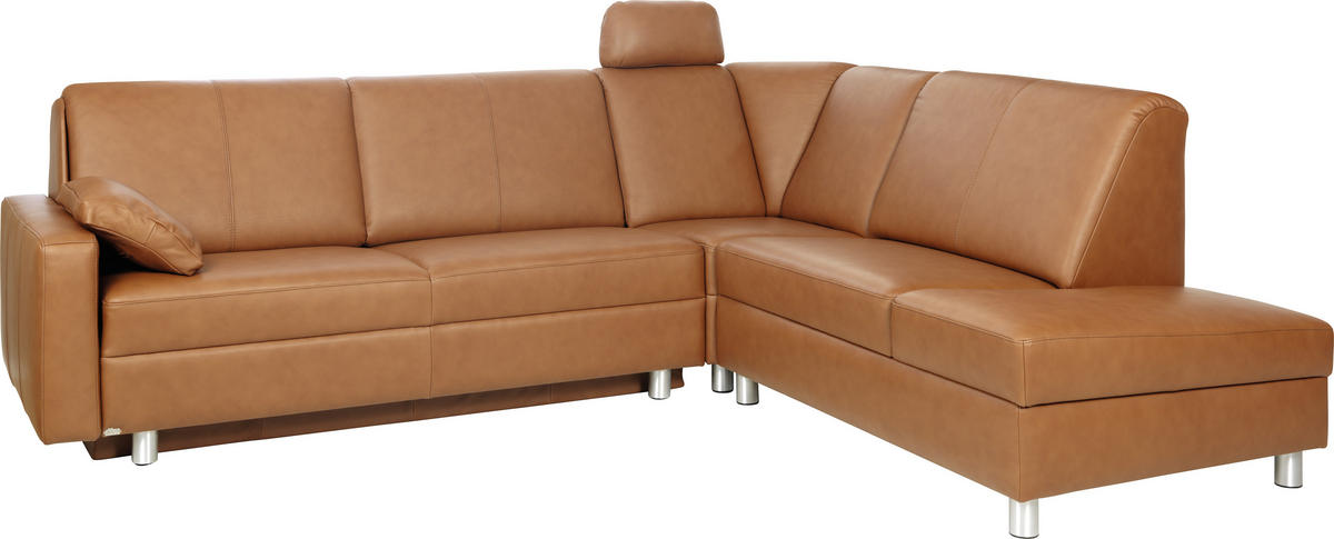 ECKSOFA in Echtleder Braun  268/217 cm  - Alufarben/Braun, KONVENTIONELL, Leder/Metall (268/217cm) - Sedda