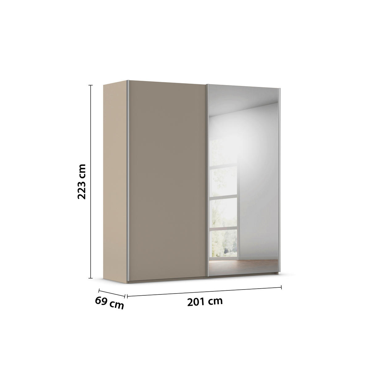 SCHWEBETÜRENSCHRANK 201/223/69 cm,  in Alufarben, Fango, 2 Tür(en)  - Fango/Alufarben, Basics, Glas/Holzwerkstoff (201/223/69cm) - Rauch Möbel