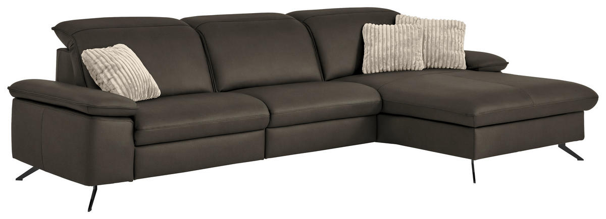 ECKSOFA  Echtleder Graubraun  - Graubraun/Schwarz, Design, Leder/Metall (307/169cm) - Beldomo Premium