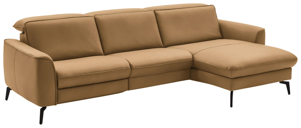 ECKSOFA in Echtleder Honig  - Schwarz/Honig, Natur, Leder/Metall (281/168cm) - Valdera