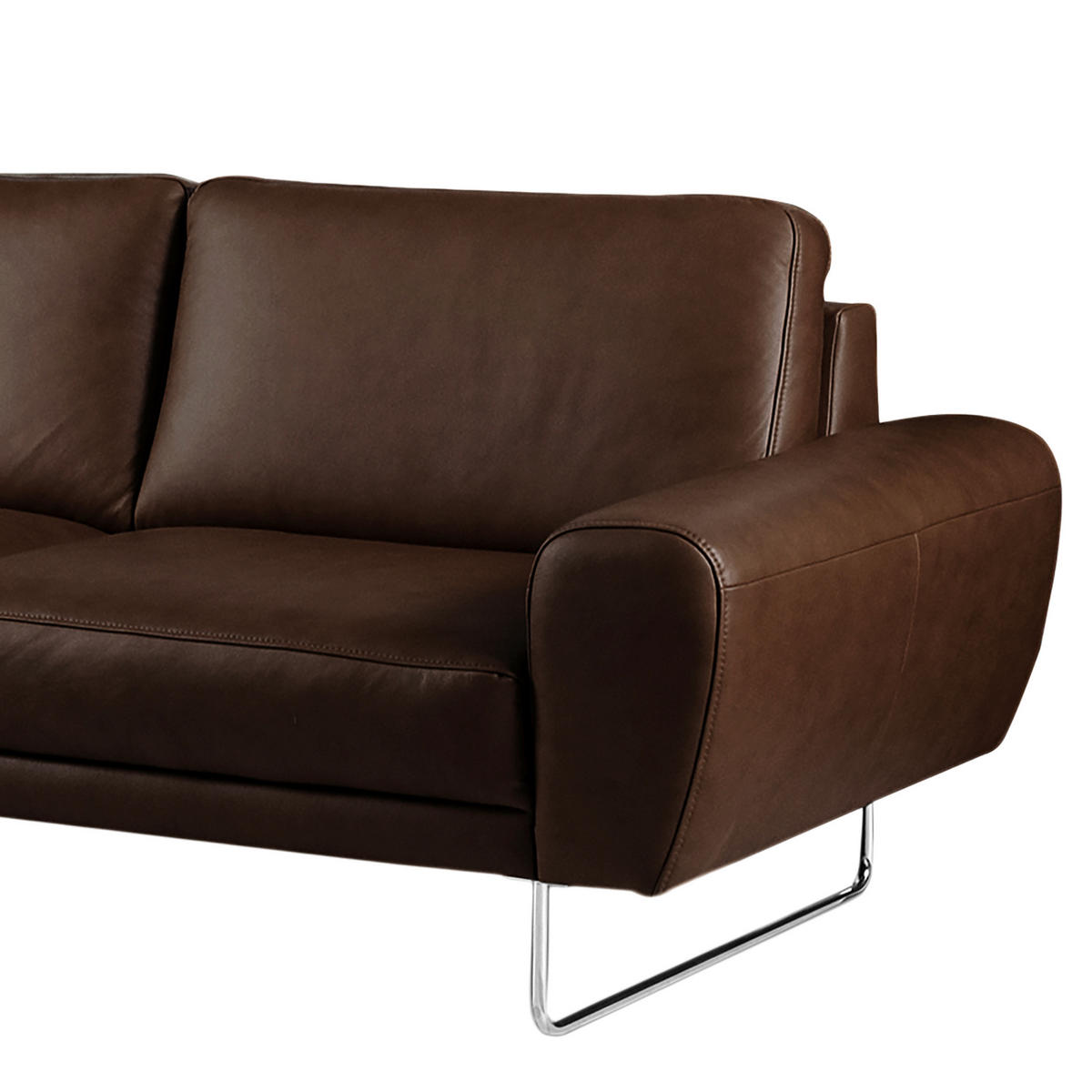ECKSOFA SPRING Dunkelbraun Echtleder  - Chromfarben/Dunkelbraun, Design, Leder/Metall (250/273cm) - Livetastic