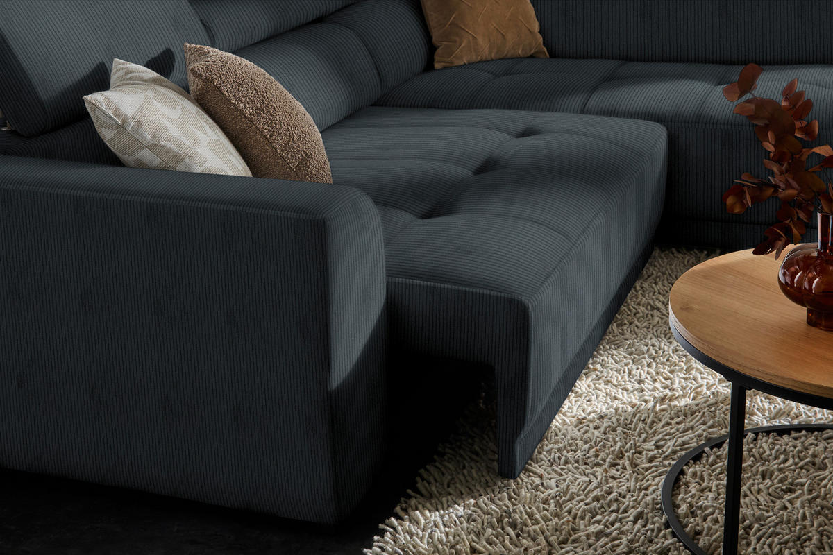 ECKSOFA in Feincord Anthrazit  - Anthrazit/Schwarz, Design, Kunststoff/Textil (284/205cm) - Xora