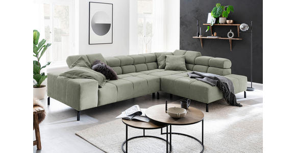 ECKSOFA inkl. Sitzvorzug in Cord Dunkelgrün  - Dunkelgrün/Schwarz, Design, Textil/Metall (321/216cm) - Hom`in