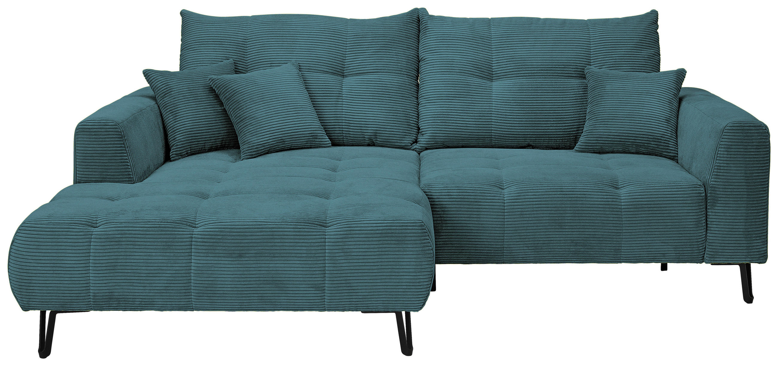 ECKSOFA Petrol Cord  - Petrol/Schwarz, KONVENTIONELL, Textil/Metall (185/250cm) - Carryhome