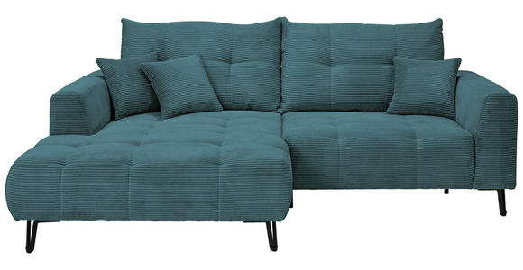 ECKSOFA in Cord Petrol 175/250 cm - Petrol/Schwarz, KONVENTIONELL, Textil/Metall (175/250cm) - Carryhome