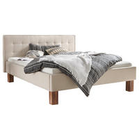 POLSTERBETT gepolstertes Kopfteil 180/200 cm  in Nussbaumfarben, Beige  - Beige/Nussbaumfarben, KONVENTIONELL, Holz/Textil (180/200cm) - Hasena
