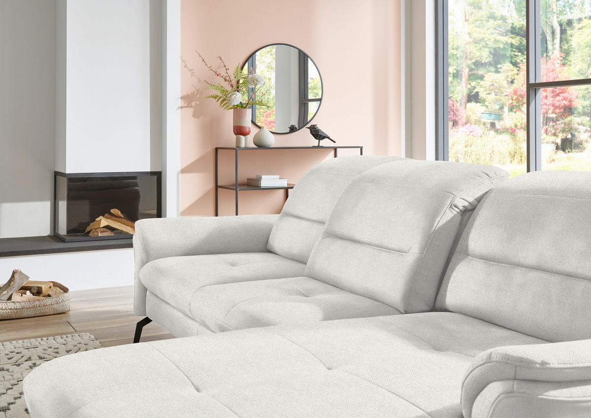 ECKSOFA in Flachgewebe Weiß  260/181 cm  - Schwarz/Weiß, KONVENTIONELL, Textil/Metall (260/181cm) - Beldomo Speed