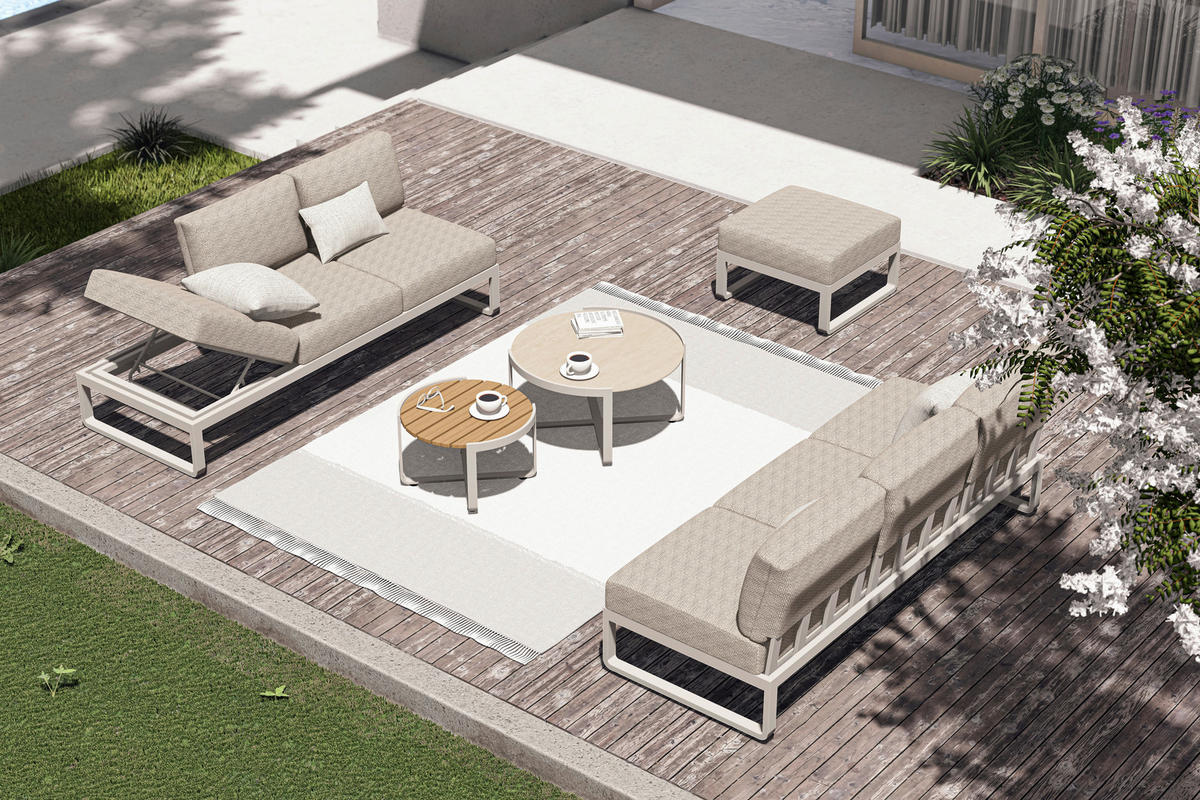 LOUNGESOFA 207/82/70 cm Aluminium  - Sandfarben/Mokka, Design, Textil/Metall (207/82/70cm) - Zebra 