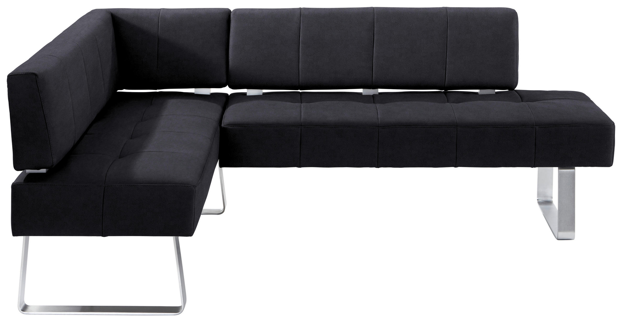ECKBANK 165/227 cm Mikrofaser Schwarz, Edelstahlfarben Metall   - Edelstahlfarben/Schwarz, Design, Textil/Metall (165/227cm) - Moderano