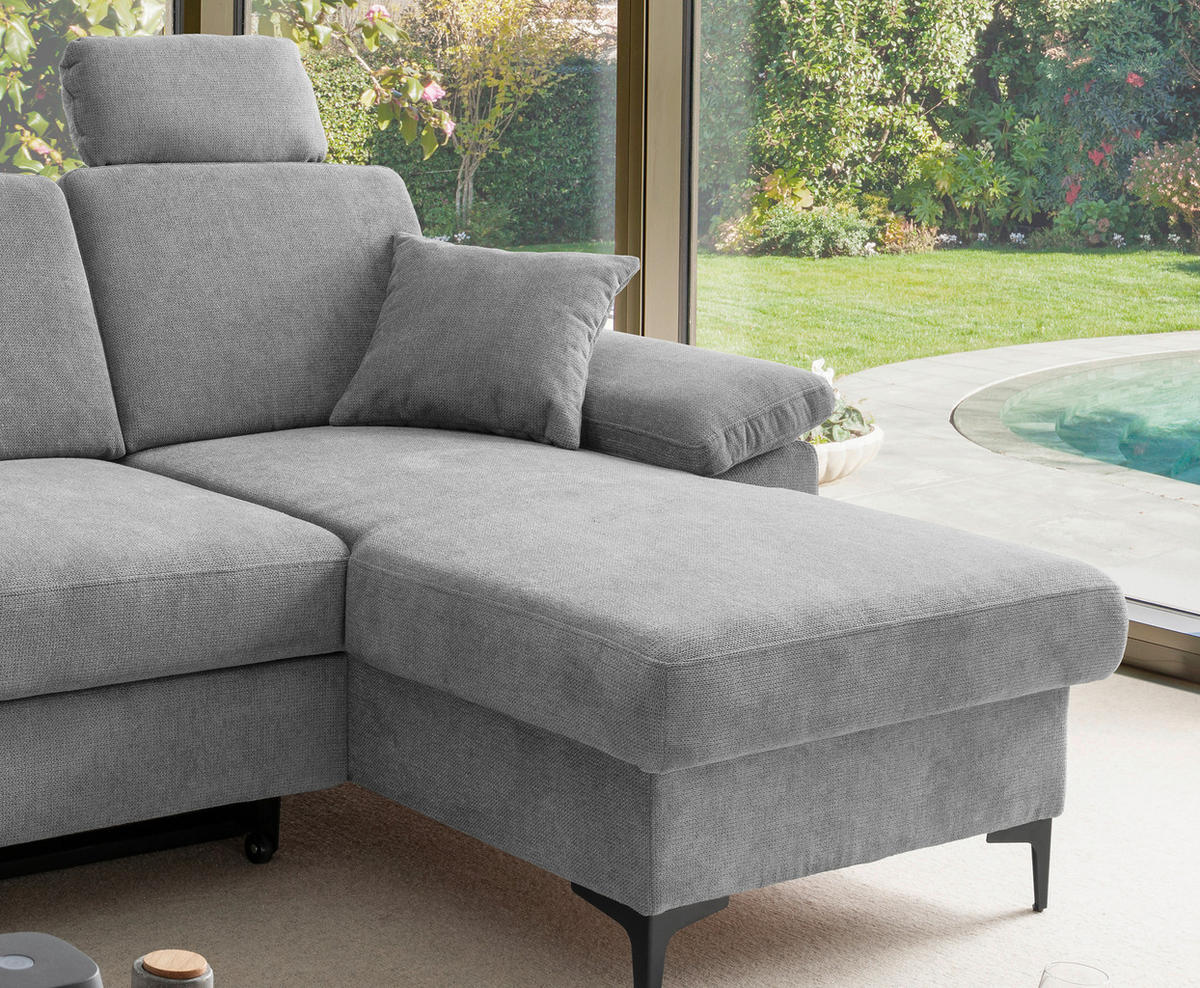 ECKSOFA Chenille Grau  - Schwarz/Grau, Konventionell, Textil/Metall (245/151cm) - Livetastic