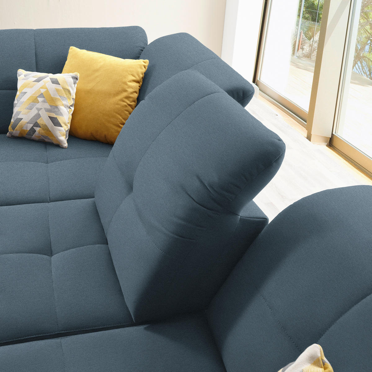 ECKSOFA in Chenille Blau  240/308 cm  - Blau/Schwarz, Design, Textil/Metall (240/308cm) - Xora