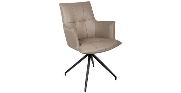 ARMLEHNSTUHL  in Eisen Echtleder pigmentiert  - Taupe/Schwarz, Design, Leder/Metall (60/89,5/63cm) - Novel