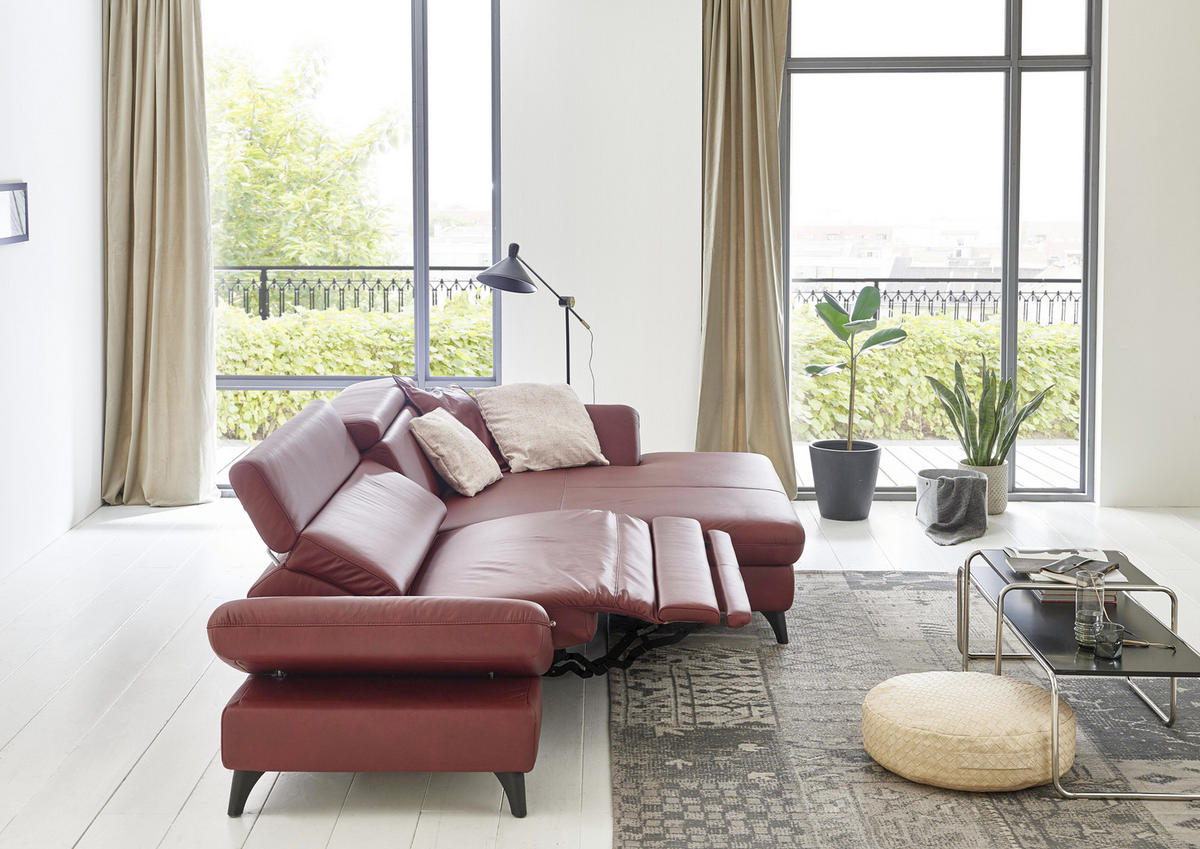 ECKSOFA Bordeaux Echtleder  - Bordeaux/Schwarz, Design, Leder/Metall (316/184cm) - Cantus