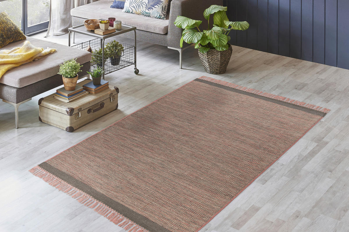HANDWEBTEPPICH Wohnzimmer 170/240 cm Grau, Rosa rechteckig  - Rosa/Grau, Basics, Textil (170/240cm) - Kayoom