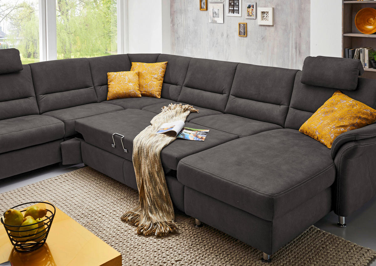 WOHNLANDSCHAFT in Mikrofaser Anthrazit  - Anthrazit/Alufarben, KONVENTIONELL, Textil/Metall (262/335/173cm) - Beldomo System