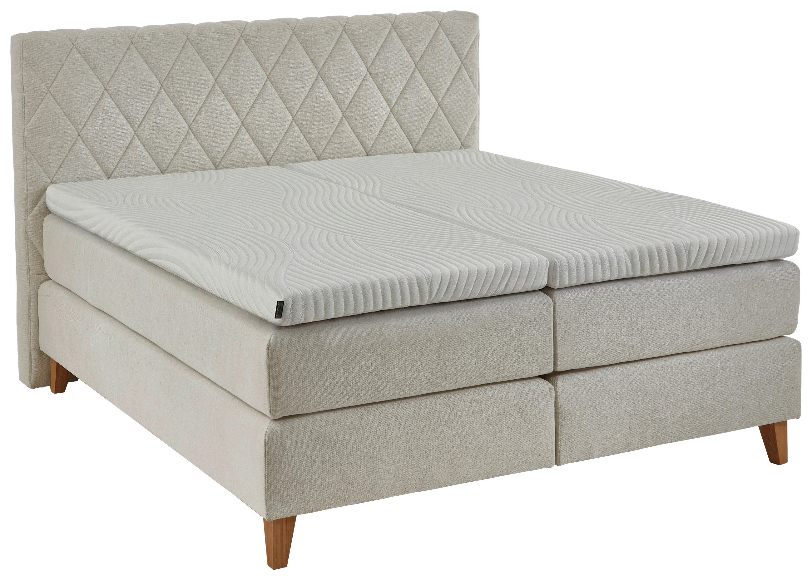 BOXSPRINGBETT 200/200 cm,  in Naturfarben, Matratze, Topper, H2 + H3 = mittel + fest, unterschiedliche Matratzenhärtegrade je Bettseite  - Naturfarben, Modern, Holz/Textil (200/200cm) - Hukla