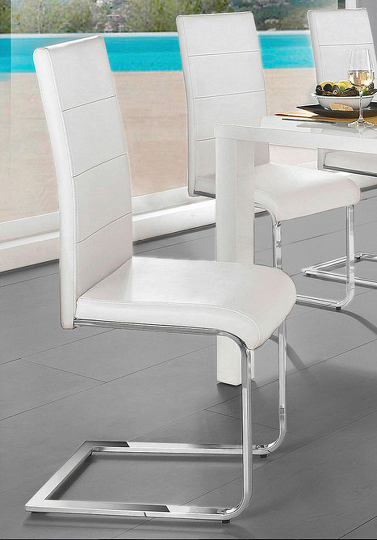 STUHL - Silberfarben/Weiß, Design, Leder/Metall (42/103/44cm) - MID.YOU