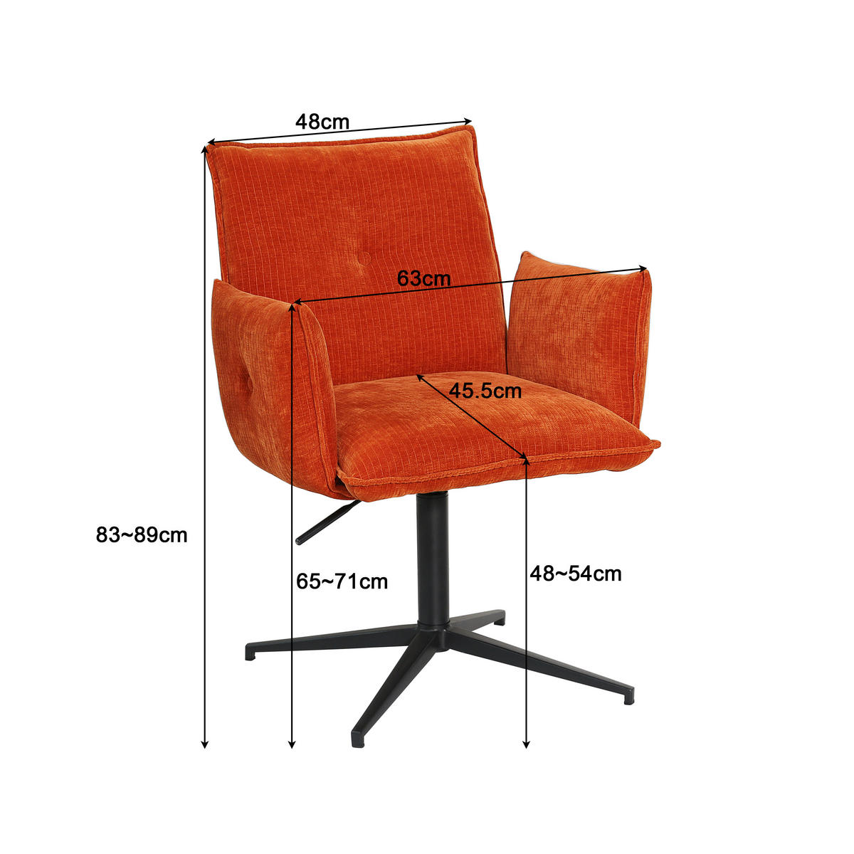 STOL MED ARMSTÖD järn sammet  - orange/svart, Design, metall/textil (63/63,5/86cm) - Novel