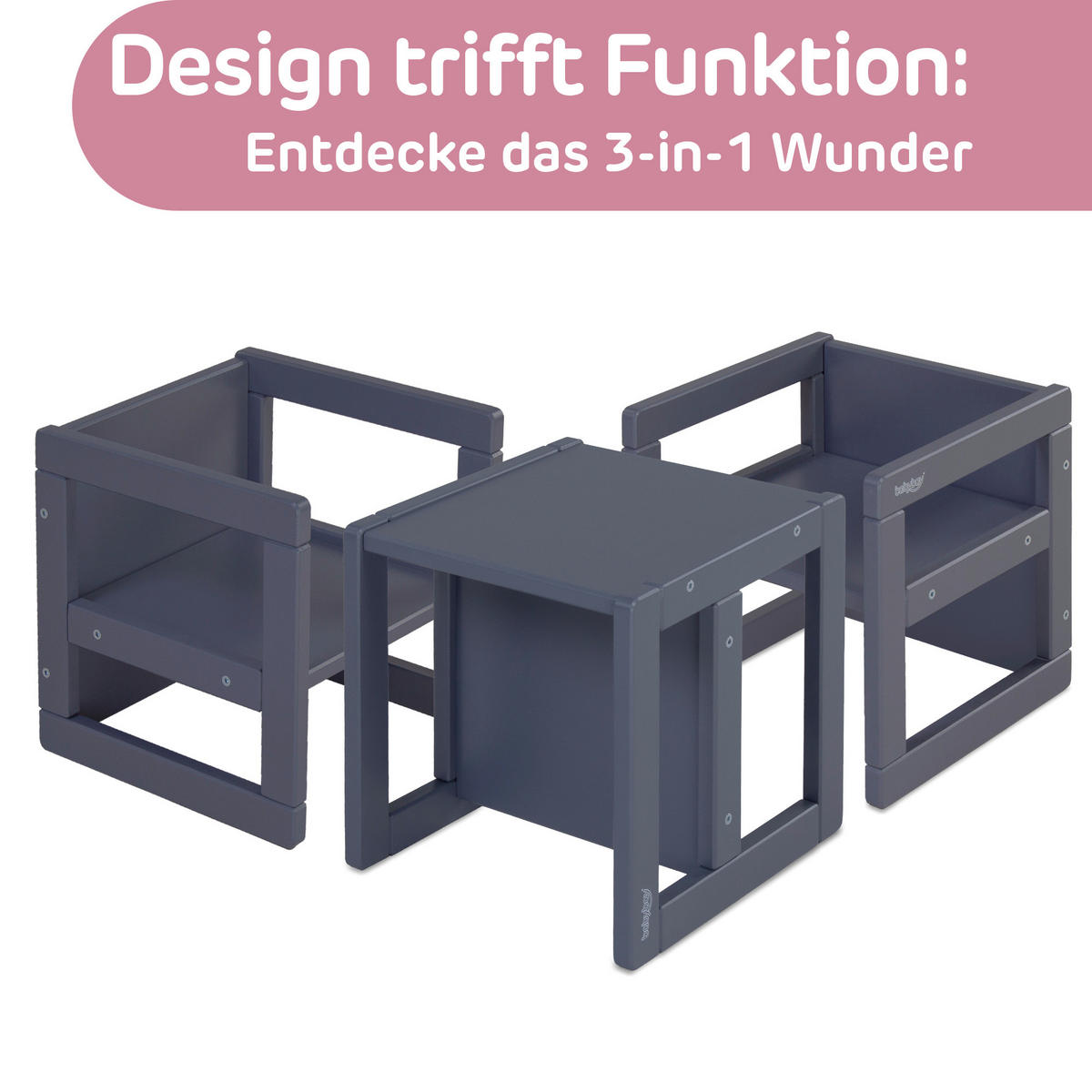 LERNTURM Littlefoot 3-in-1  - Schieferfarben, Basics, Holz (32/32/32cm) - Tobi