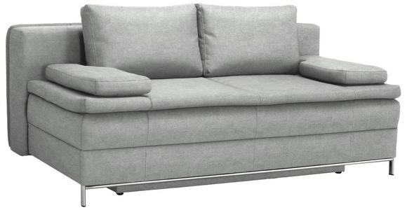 BOXSPRINGSOFA in Flachgewebe Hellgrau - Chromfarben/Hellgrau, Design, Textil/Metall (200/93/107cm) - Novel