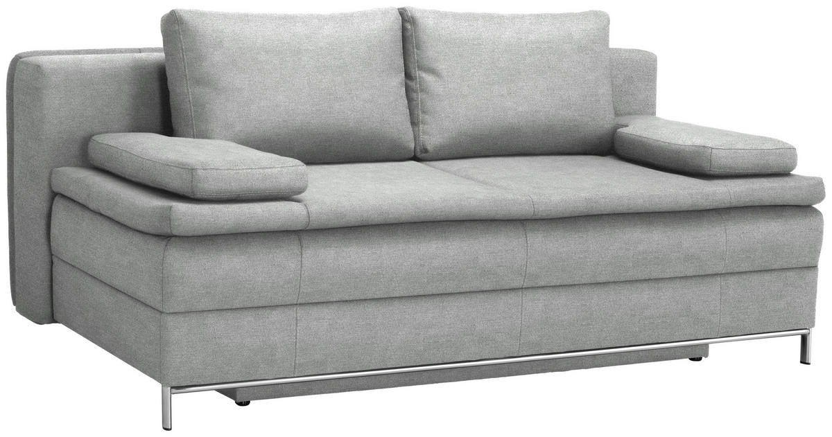 BOXSPRINGSOFA  mit Stoffauswahl, Schlafen auf Sitzhöhe Flachgewebe Hellgrau  - Chromfarben/Hellgrau, Design, Textil/Metall (200/93/107cm) - Novel