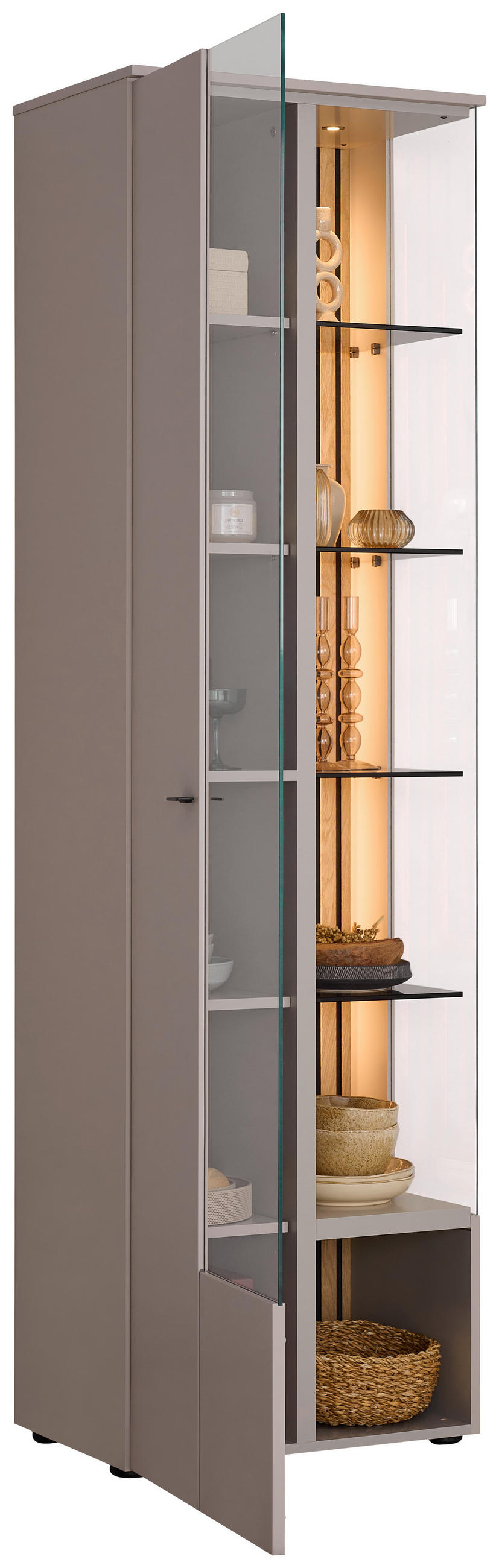 VITRINE Eichefarben, Seidengrau  60/208/43 cm  - Eichefarben/Anthrazit, Design, Glas/Holz (60/208/43cm) - Venjakob