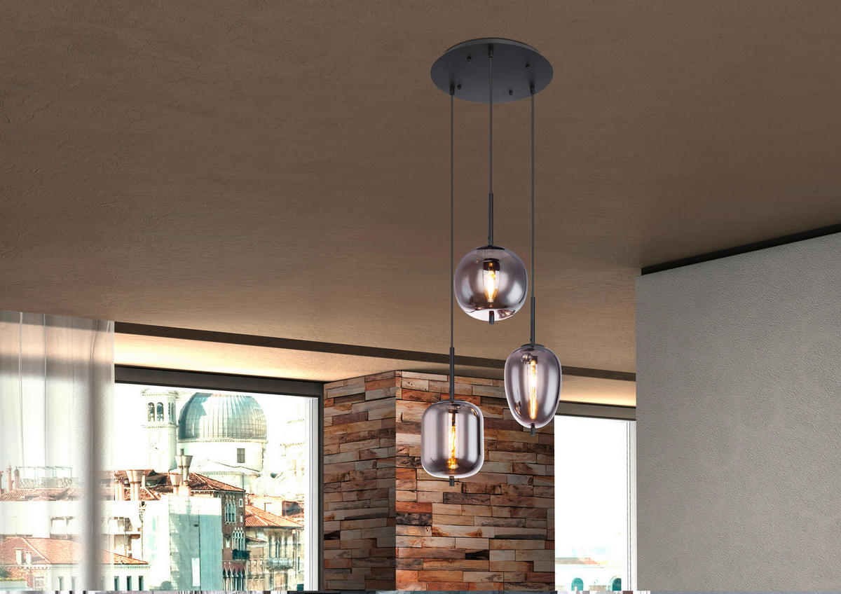 HÄNGELEUCHTE 46/120 cm   - Schwarz/Grau, Design, Glas/Metall (46/120cm) - Globo