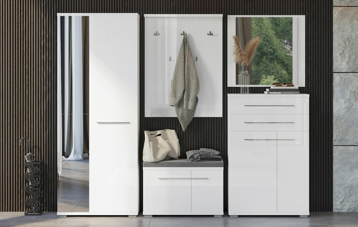 OMARA ZA ČEVLJE bela, bela, visoki sijaj - bela/visoki sijaj, Moderno, umetna masa/leseni material (76/117/35cm) - Voleo