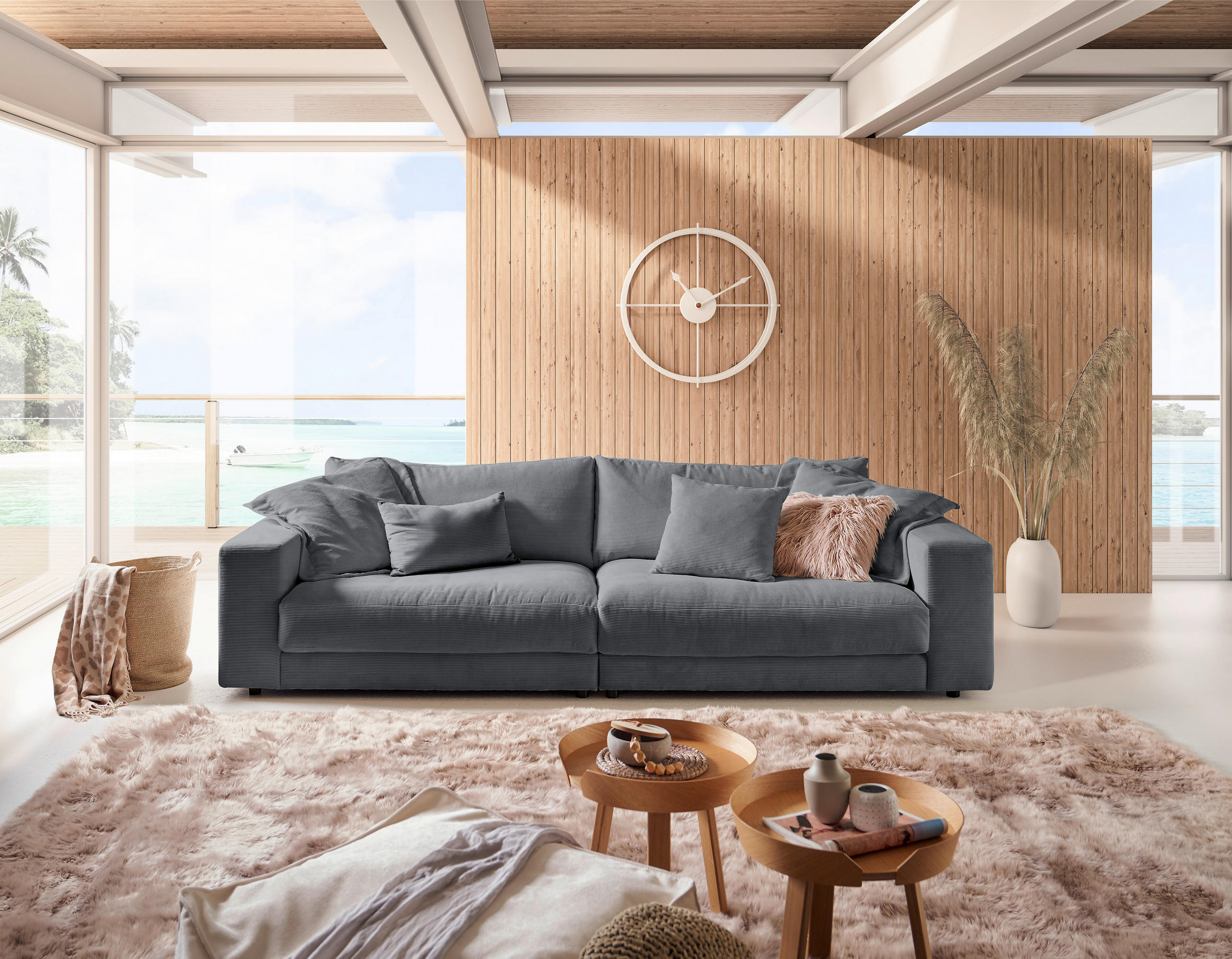 3-SITZER-SOFA in Feincord Anthrazit  - Anthrazit/Schwarz, Design, Kunststoff/Textil (290/86/127cm) - Lomoco