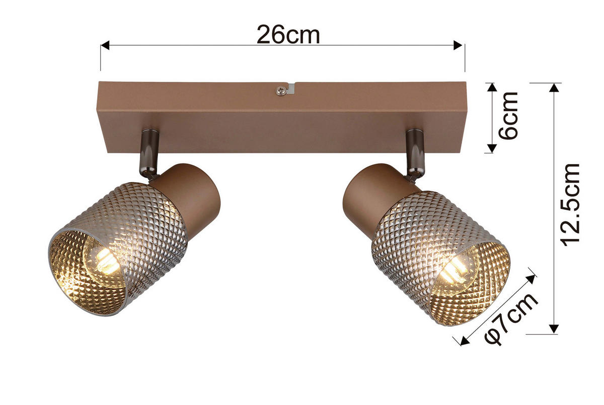 DECKENLEUCHTE 26/12/12,5 cm   - Cappuccino, Design, Glas/Metall (26/12/12,5cm) - Novel