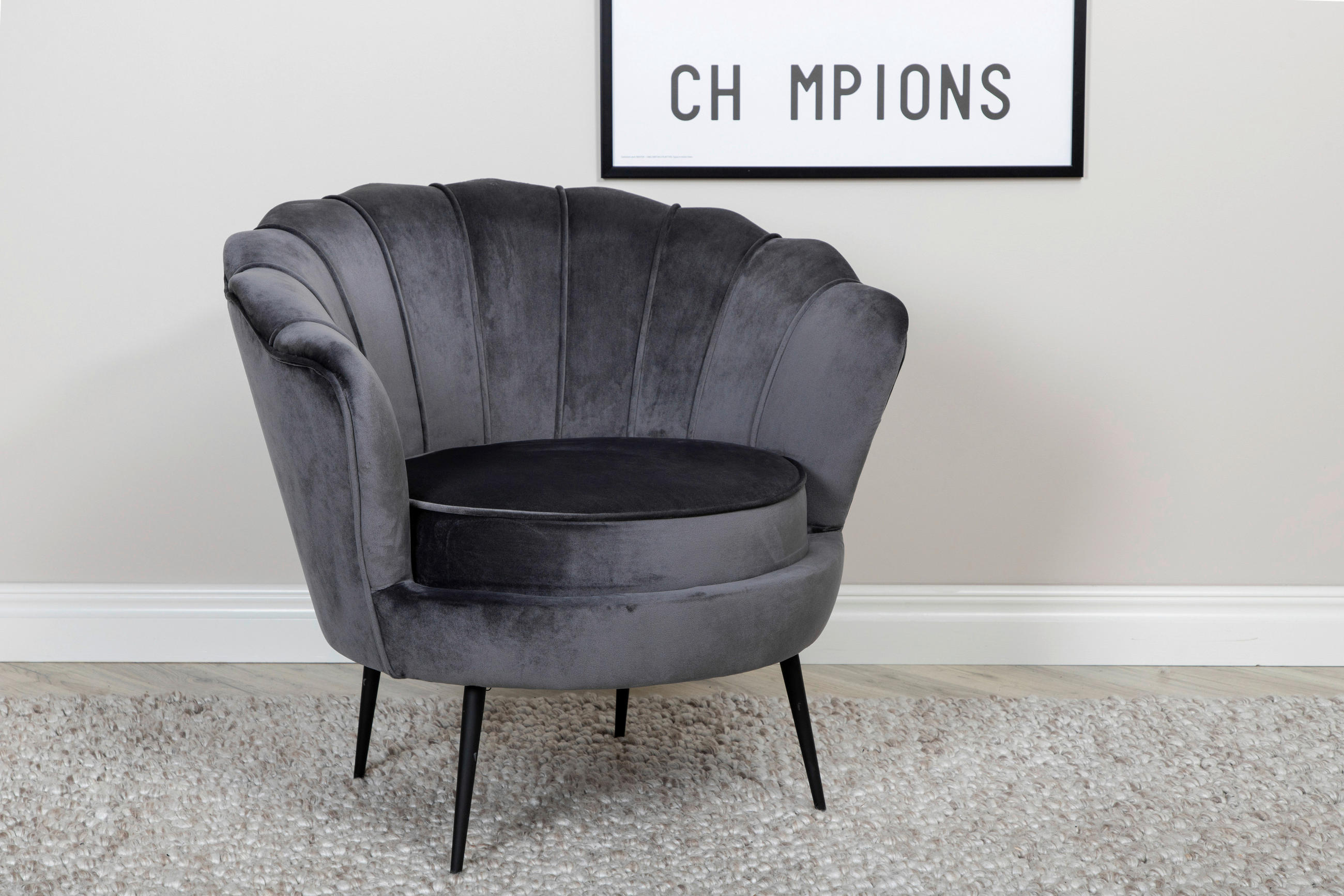 SESSEL in Schwarz, Dunkelgrau  - Dunkelgrau/Schwarz, Design, Textil/Metall (83/76/77cm) - Livetastic