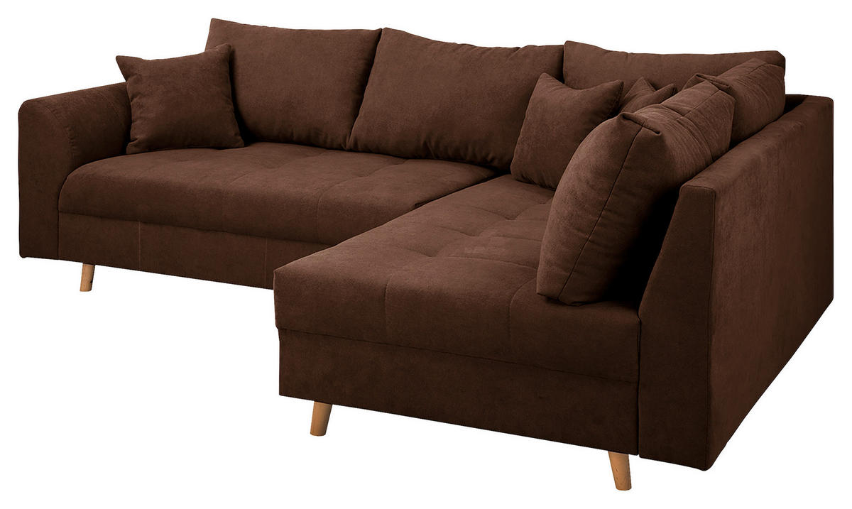 ECKSOFA Ariella Dunkelbraun Mikrofaser  - Dunkelbraun/Naturfarben, Design, Holz/Textil (231/161cm) - Livetastic