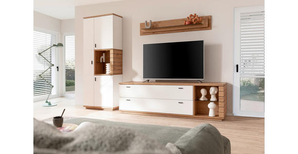WOHNWAND  in Weiß, Wildeiche  305/202/50 cm  - Wildeiche/Anthrazit, Design, Glas/Holz (305/202/50cm) - Novel