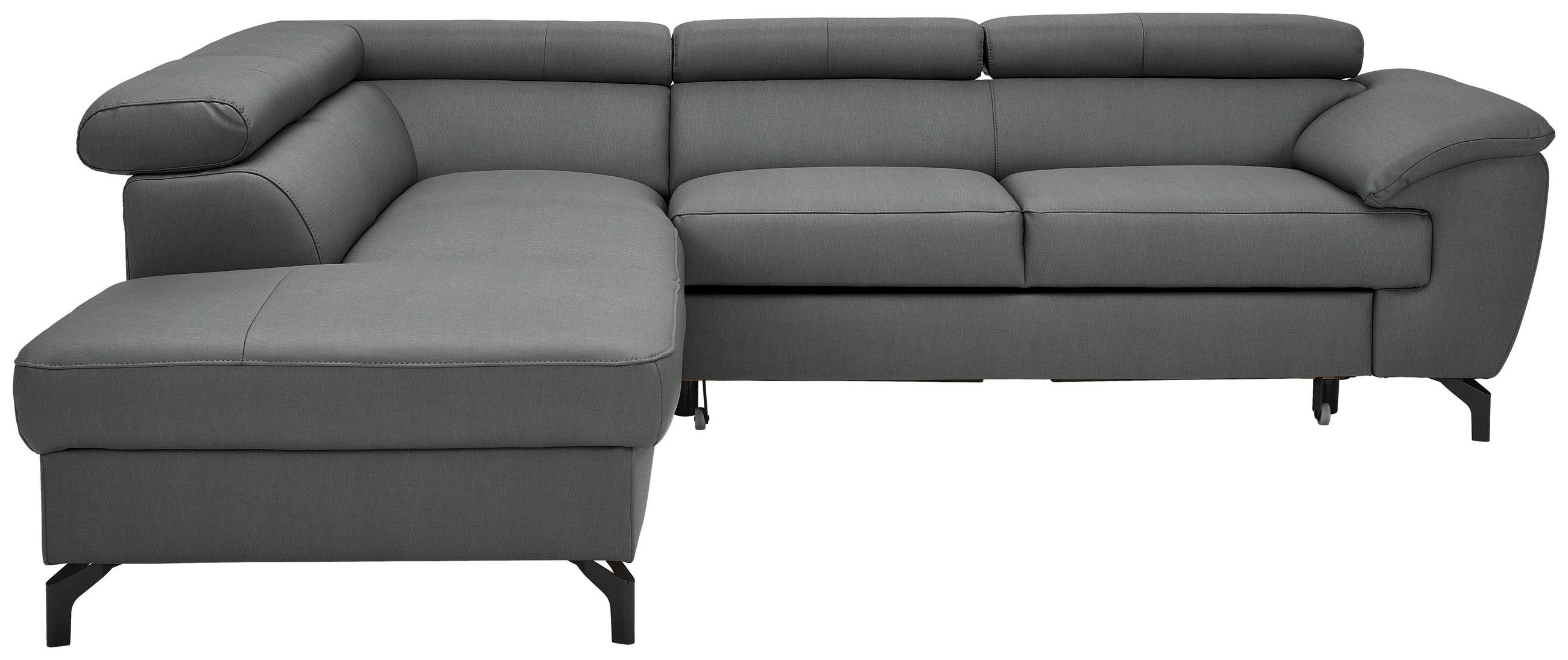 ECKSOFA in Echtleder Anthrazit  - Anthrazit/Schwarz, Design, Leder/Metall (220/256cm) - Celina Home