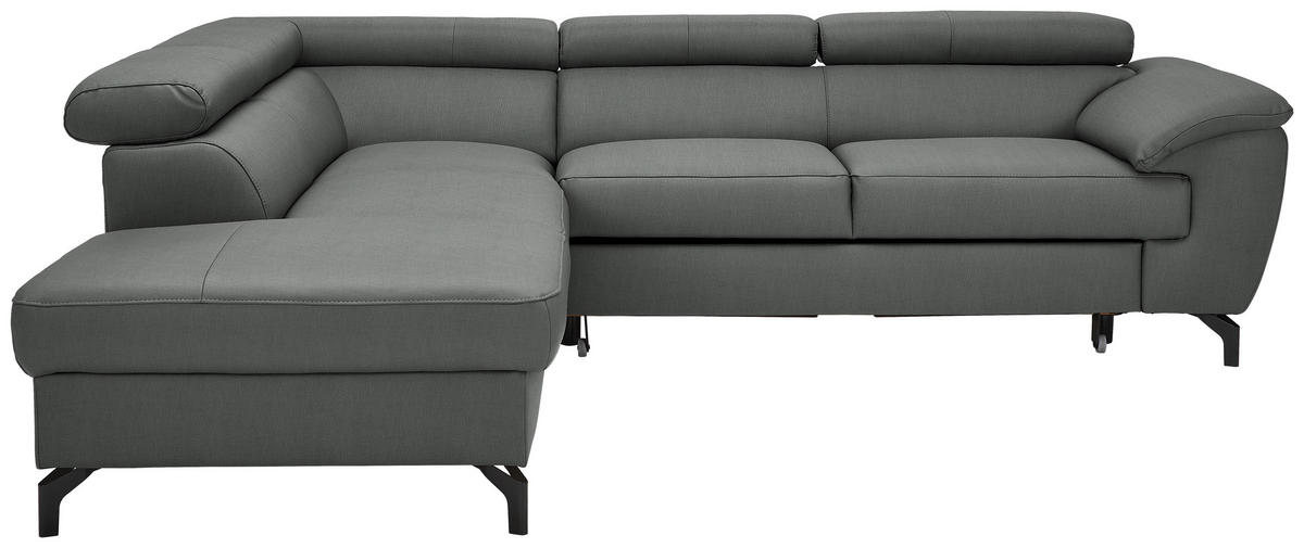 ECKSOFA in Echtleder Anthrazit  - Anthrazit/Schwarz, Design, Leder/Metall (220/256cm) - Celina Home